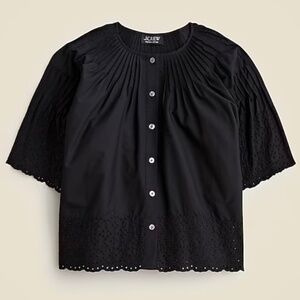 J.Crew Jolie top in eyelet cotton poplin Black XXS NWT